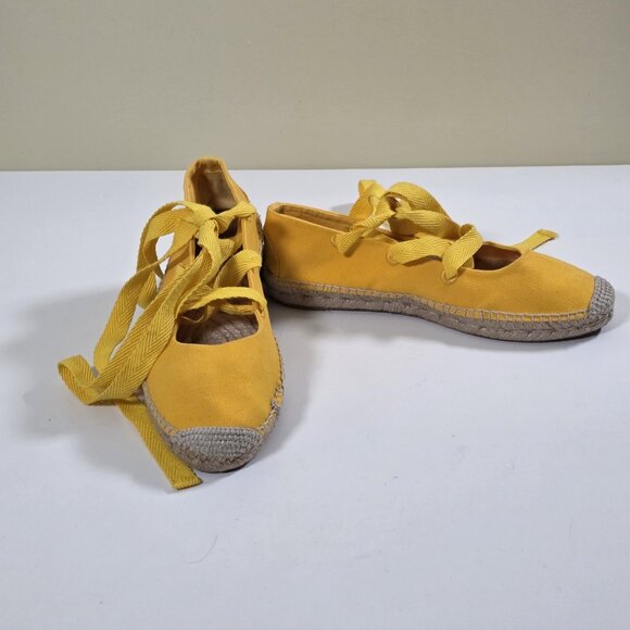 Polo Ralph Lauren Espadrilles Women US 8 Yellow Lace Up Flat Jute Canvas Preppy - Picture 15 of 16